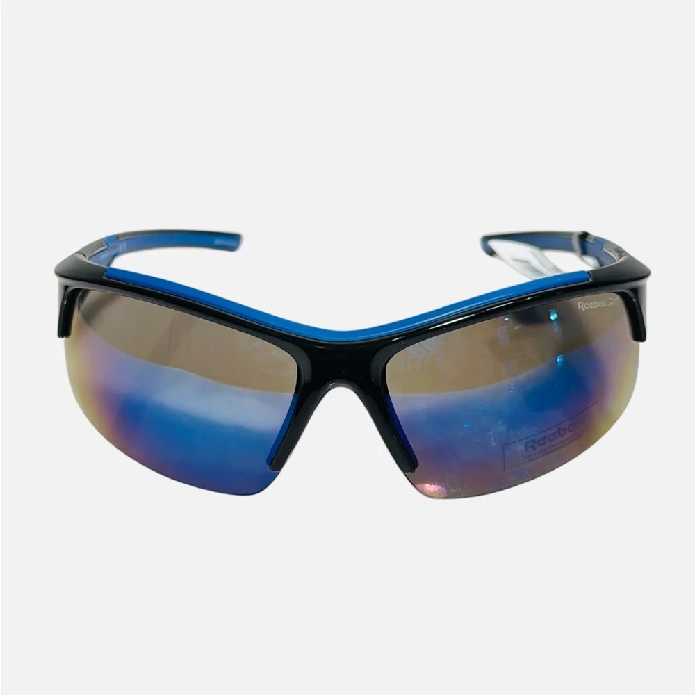 Reebok Black Wrap Sunglasses Blue Accents & Tinted Lenses RES446-1 Mens